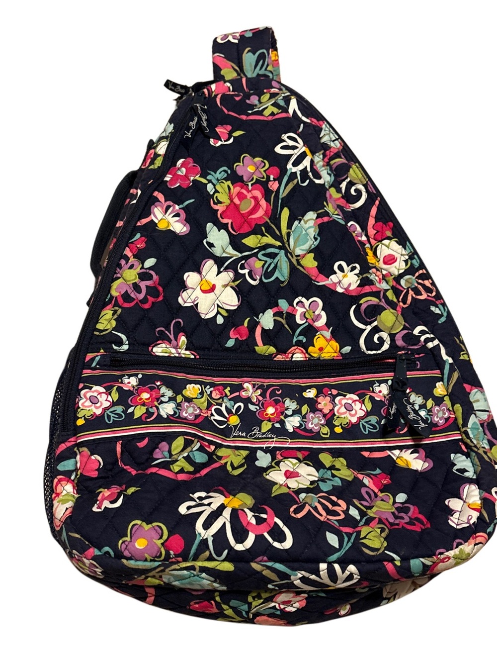 Vera Bradley Navy Quilted Sling Backpack with Multicolor Floral Print